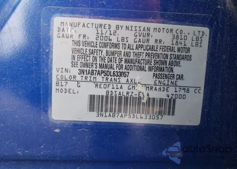 2013 Nissan Sentra S from USA, damaged, VIN 3N1AB7AP5DL633057